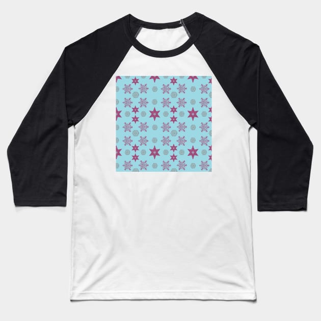 Christmas Snowflake and Star Design Baseball T-Shirt by sarahwainwright